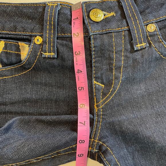 True Religion Womens 29 Vintage Joey Bell Bottoms Dark Wash Metallic Gold Trim - Picture 10 of 12